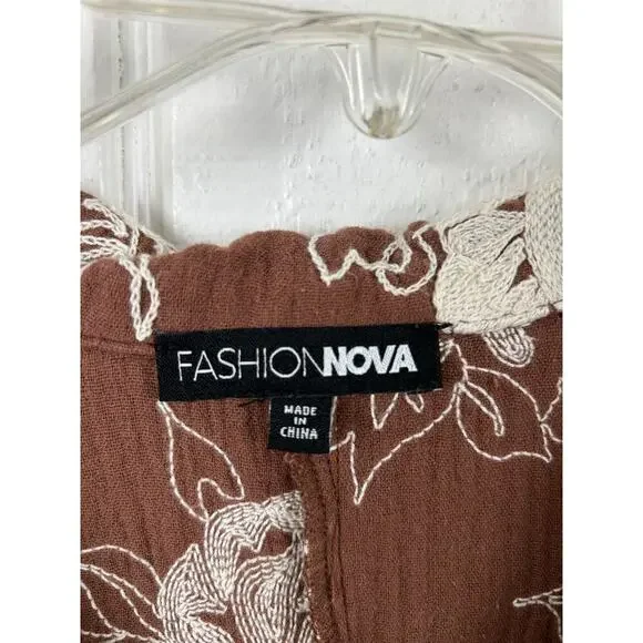 Fashion Nova Floral Romper Brown Boho Vacation Resort Wear Shorts Romper XS - Picture 7 of 10